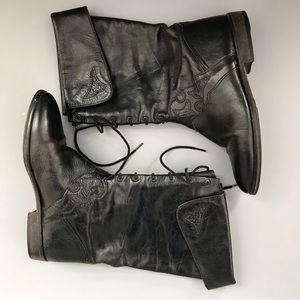 Joan & David Vintage Leather Corset Lace Up Boot 5.5 Italy Edwardian Punk Gothic